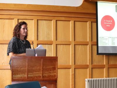 Carolyn Fitzmaurice, Data Analyst, Faculty of MHLS presenting on the Athena SWAN analysis process at the All-Island Sharing of Best Practice Event on 23 August 2019.