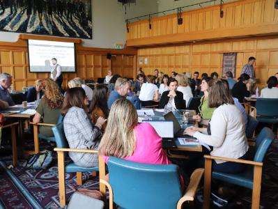 Colleagues participating in the workshop/round-table discussions at the Athena SWAN: All-Island Sharing of Best Practice Event on Friday 23 August 2019.  Session facilitated using 'engage' technology.