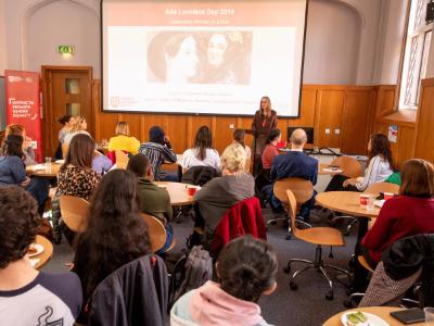 Professor Karen McCloskey, Co-SWAN Champion, SMDBS and QGI Director opens the Ada Lovelace Day 2019 celebratory event.