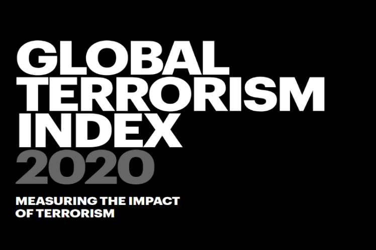 The image shows the full title of the report 'Global Terrorism Index 2020. Measuring the Impact of Terrorism'.