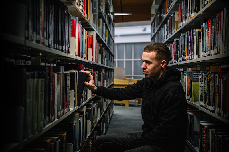 Researcher in library