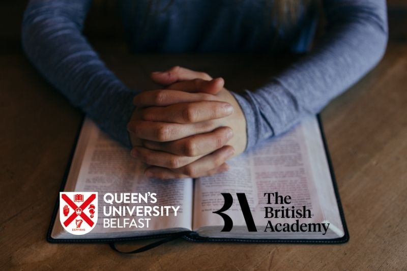 Person praying with logos