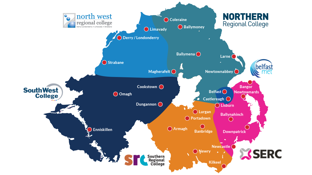 Colleges - map of Northern Ireland