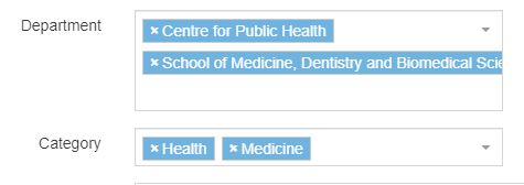 Department and category fields in the cms template