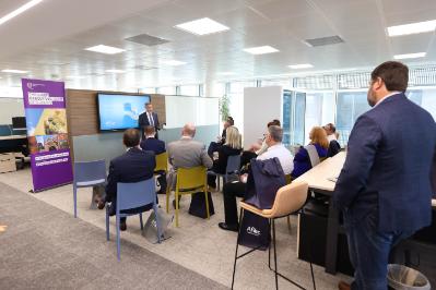 Guests at Chief Executives' Club Breakfast at Aflac NI listen to Minister Paul Frew outline his plans for the Northern Ireland economy post pandemic.