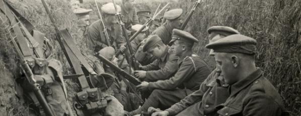 Soldiers in the trenches in World War 1