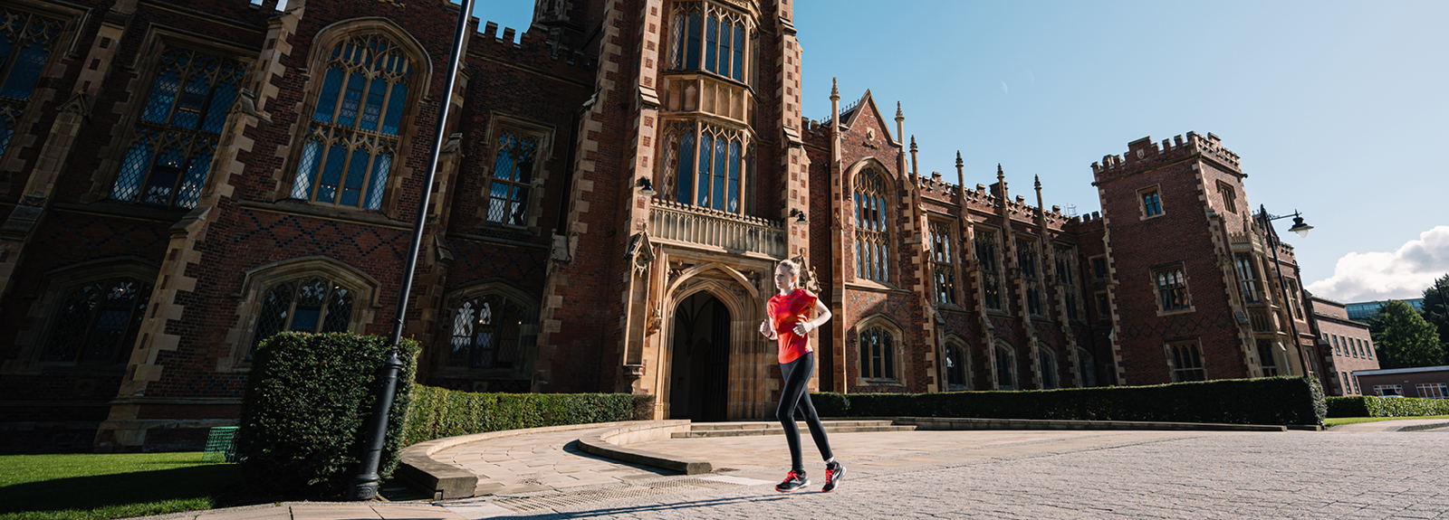Rachel running past the Lanyon