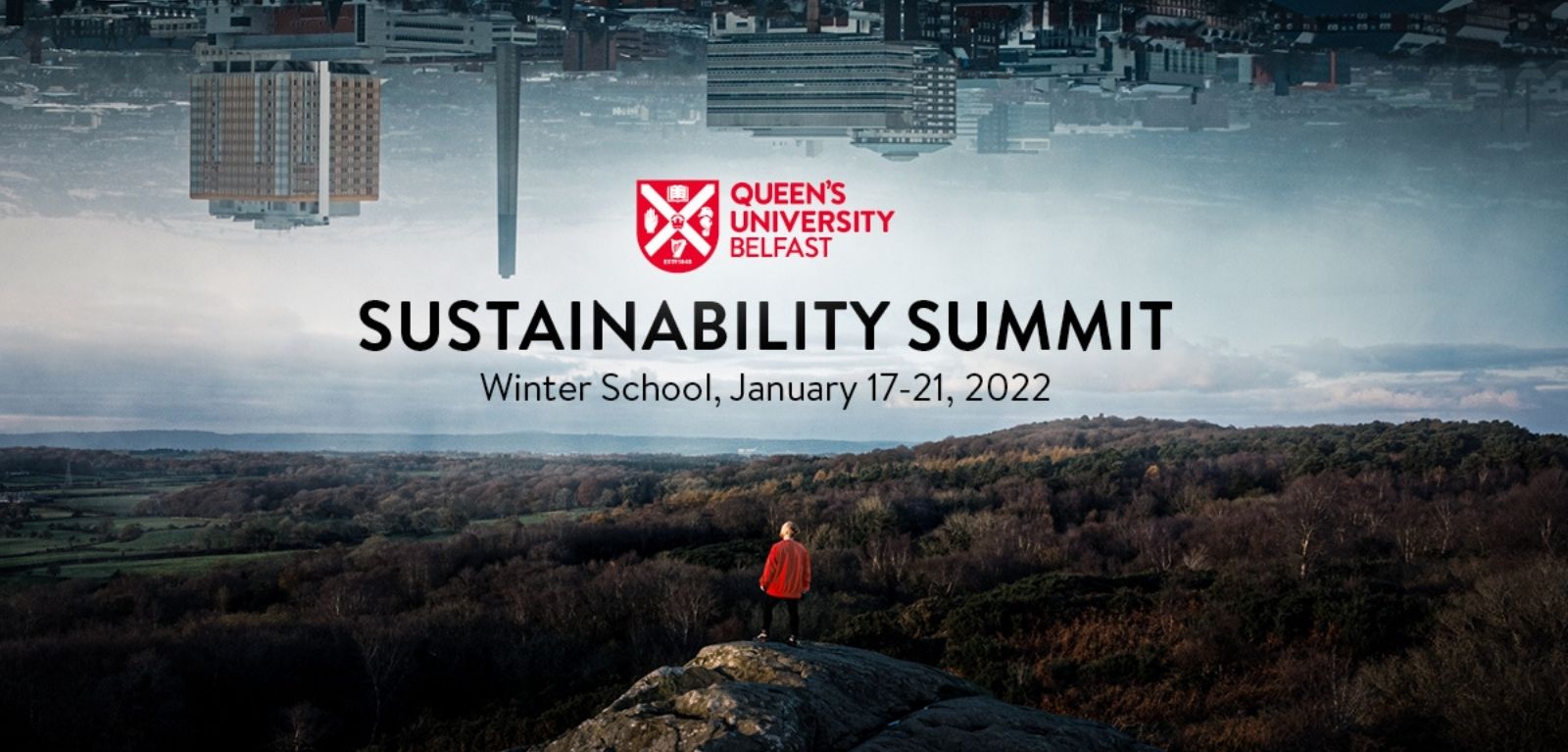 Sustainability summit banner image of a world turned upside down