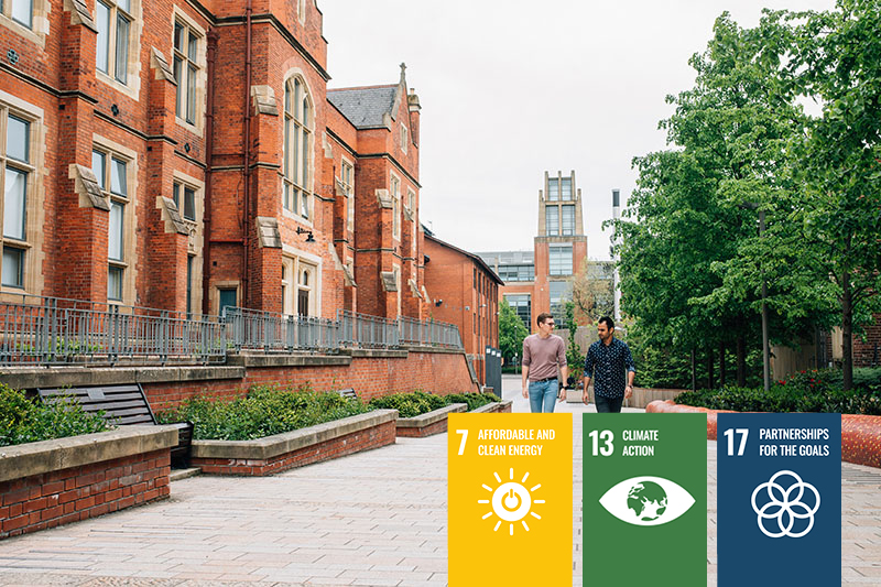 Two students walking from the library