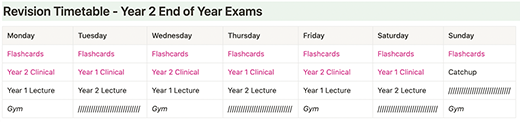 Patricks revision timetable