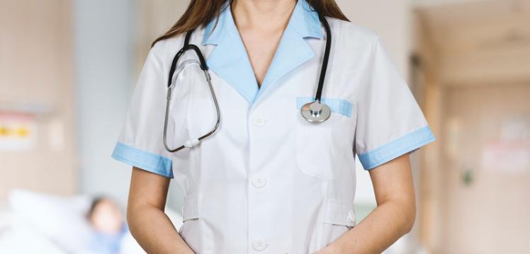 Medical student with a stethoscope around neck