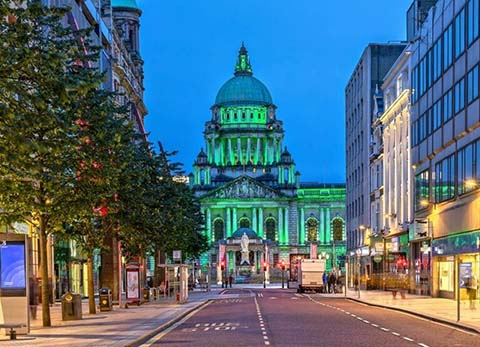 Belfast City Hall in green light