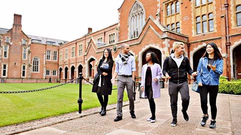 Students walking in the quad