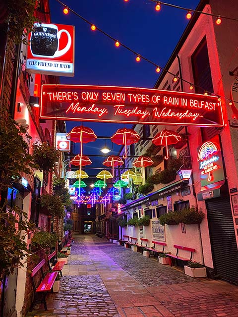 Commercial Court Umbrellas at night