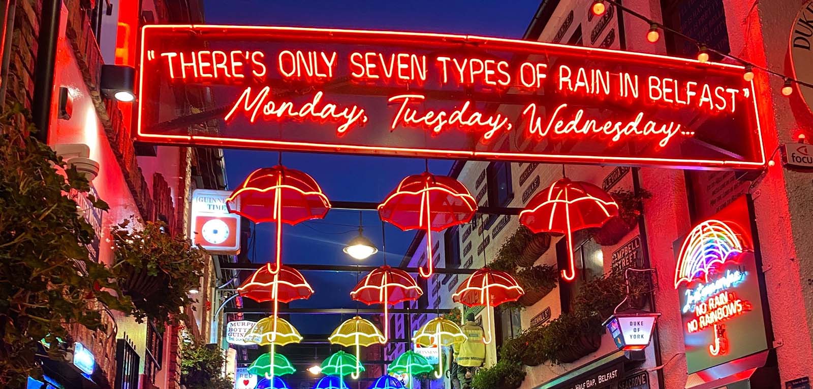 Commercial Court Umbrellas at night