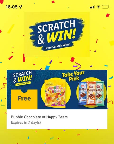 Lidl app showing prizes