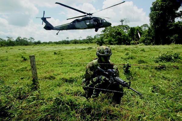 Soldier and helicopter