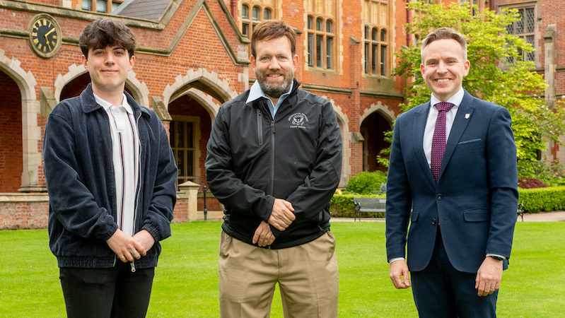 Eoin Cummings, Frank Luntz and Ryan Feeney in the Quad