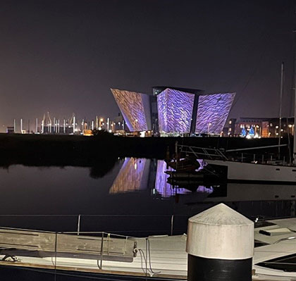 Titanic Museum lit up at night