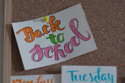 cork board with back to school note pined to it