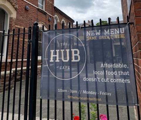 sign for the HUB coffee shop