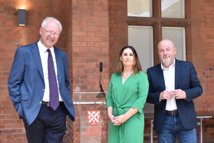 Group portrait: David Donoghue, Joanne Murphy and Brian Rowan in Riddel Hall