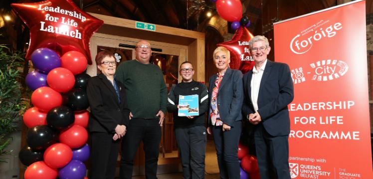 Barbara Daly, Senior Manager at R-CITY; Alan Waite, Foróige Chair; Donovan Evitt of R-CITY; Professor Margaret Topping Pro-Vice-Chancellor for Internationalisation at Queen’s University Belfast; and Seán Campbell, Foróige CEO.