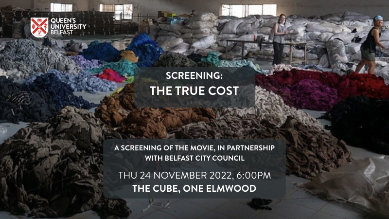 COP27 event slide 5: clothing warehouse, information on film screening