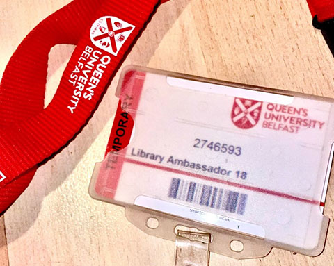 Library assistant card on a lanyard