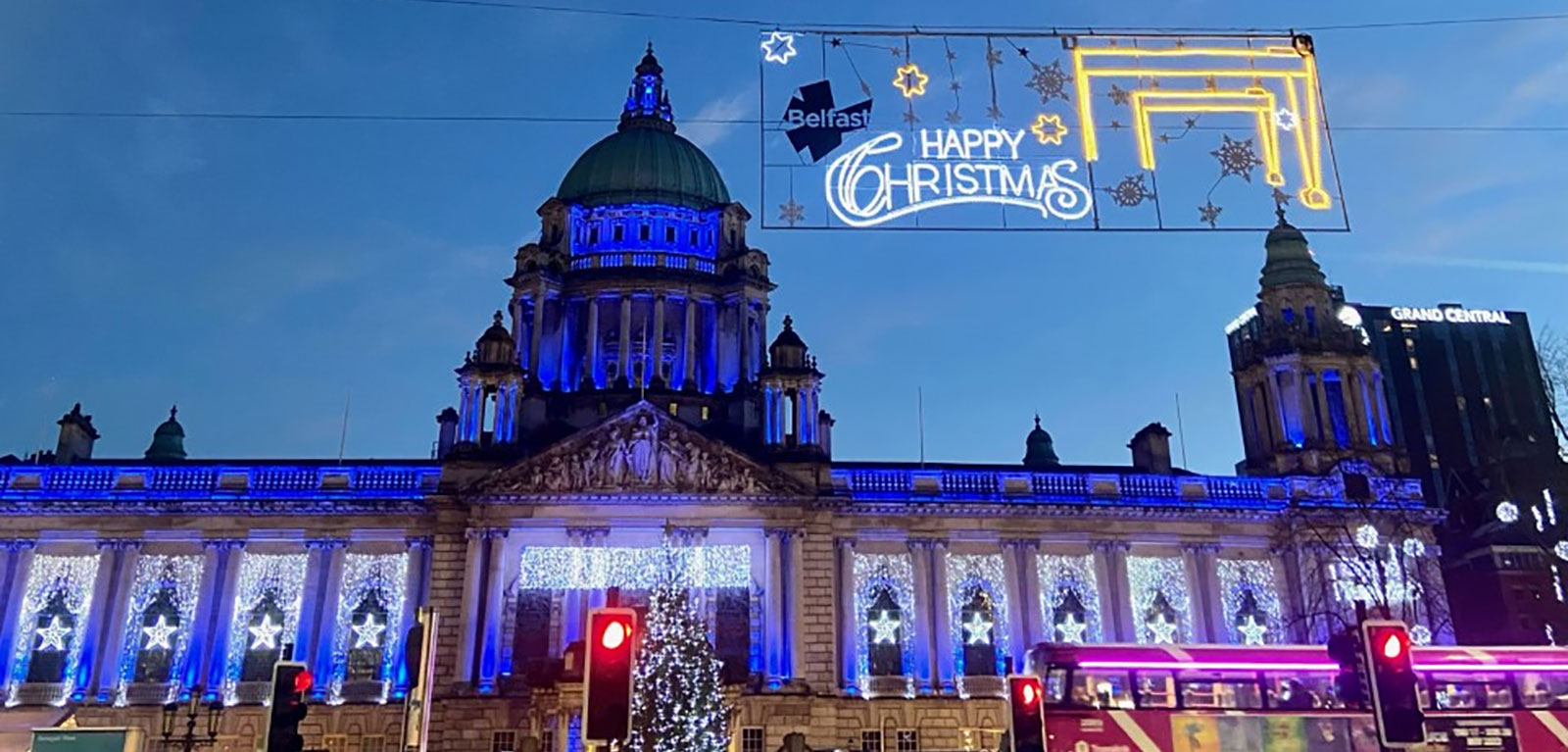 Christmas lights and decorations at City Hall Belfast