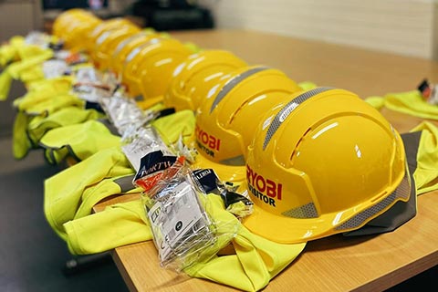 hard hats for a factory visit