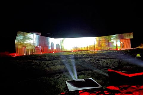film projected on a building