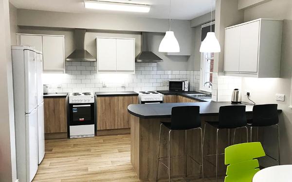 Cooking area and breakfast bar.