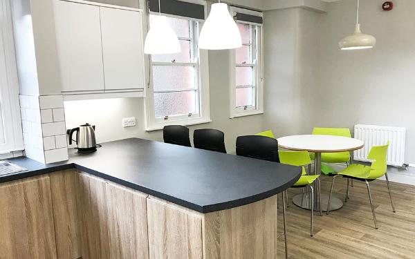 Bright and airy kitchen area.