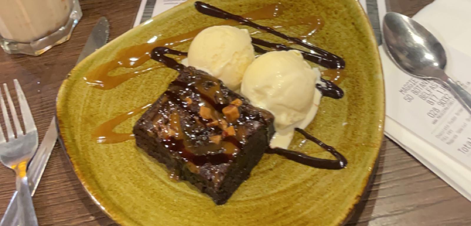 Brownie and ice cream from Maggie Mays