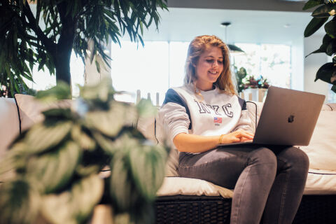 Student working on laptop