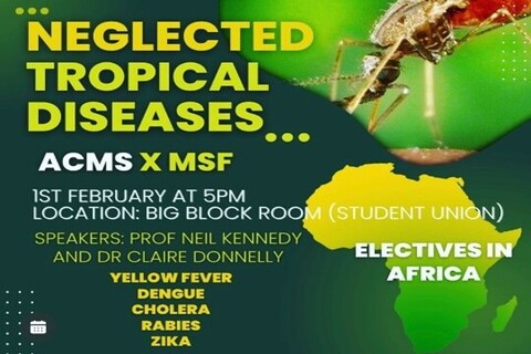 Banner promoting Queen's ACMS event on neglected tropical diseases