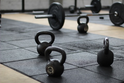 Group of dumbbells on floor