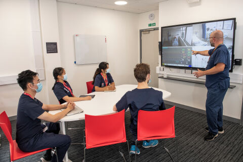 Students taking part in medical simulation training