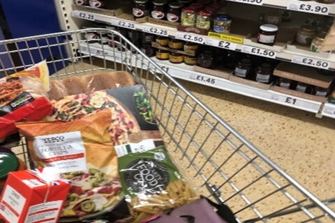 Student shopping in Tesco