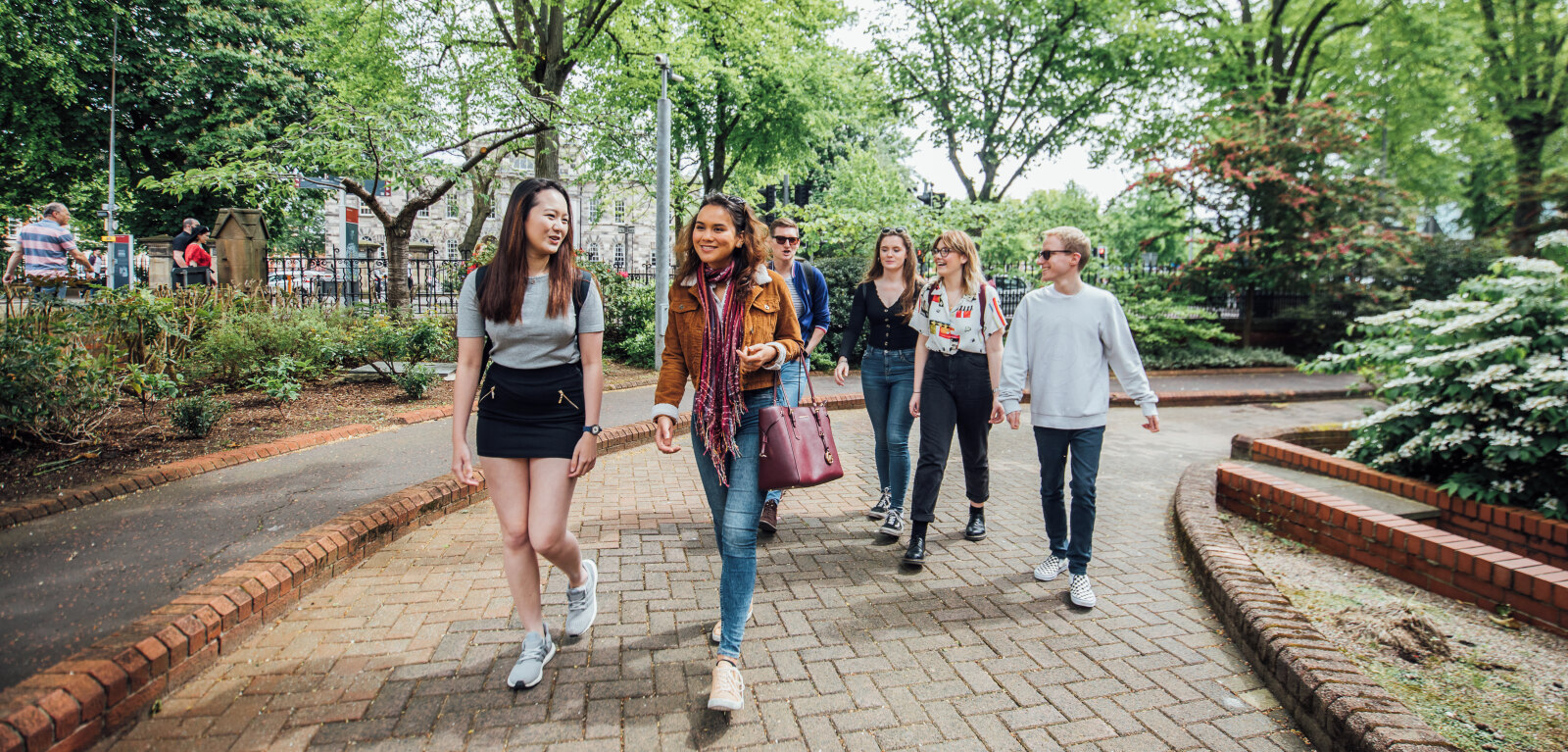 Students walking past the School of Music