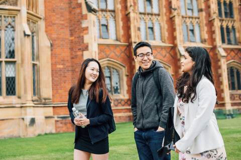 Students walking in front of the Lanyon building