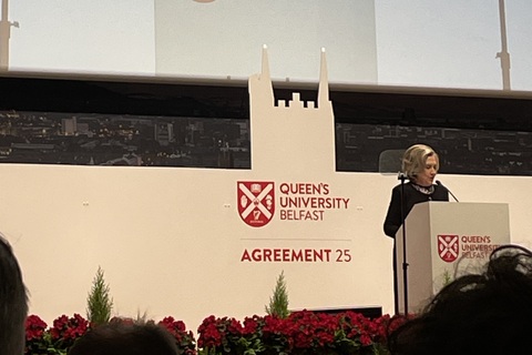 Hillary Clinton speaking at Queen's University