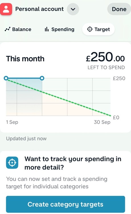 Student monthly budget on Monzo