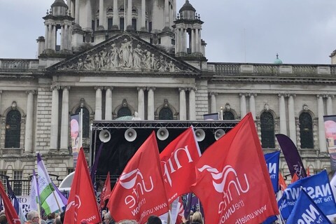A worker's strike protest at Belfast city hall