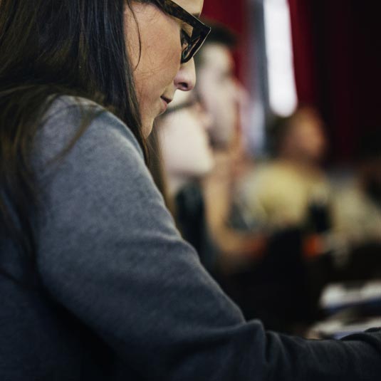 close up female student in class