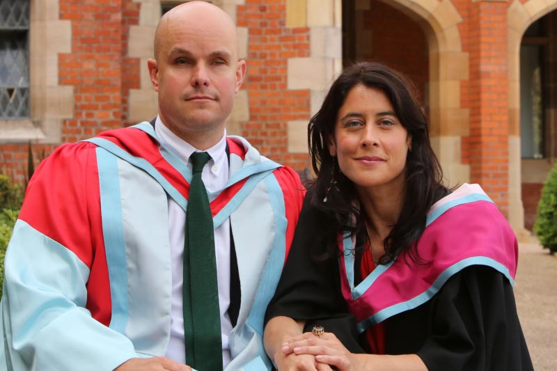 Northern Irish adventurer, athlete, rower, author and international motivational speaker, Mark Pollock and his partner, Simone George, attending an honorary graduation