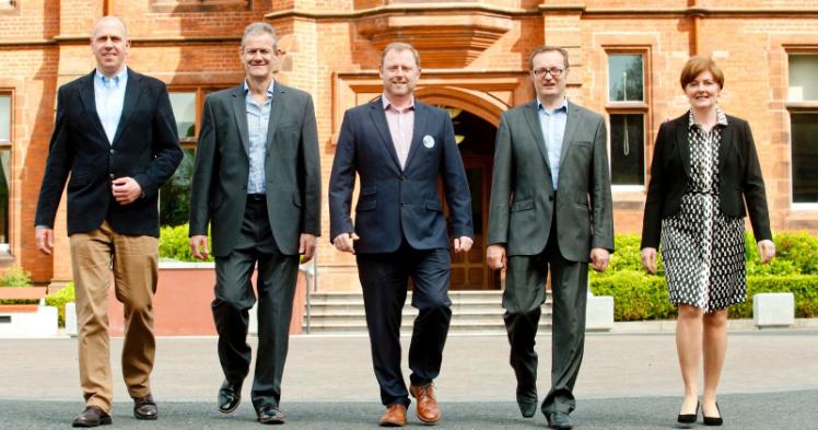 (L-R) John Hood, Invest Northern Ireland; Professor Andrew Fearne, University of East Anglia; Sean Largey, Tesco NI; Dr Geoff Simmons, Queen’s Management School; and Professor Gillian Armstrong, Ulster University.
