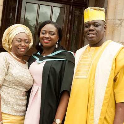 Nigerian Simisola OLadeji graduated today with a Masters in Pharmacy. She was joined by parents Akinyele and Oluwatoyin.