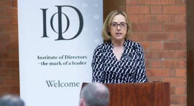 IoD Divisional Director, Linda Brown, welcomes visitors to Riddel Hall.